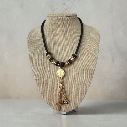 Midnight Aura 24K Gold Vegan Leather Necklace