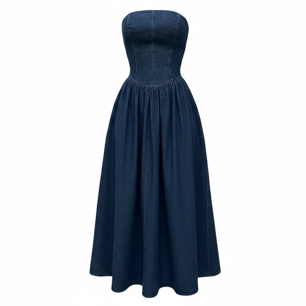 Waist Strapless Denim Dress