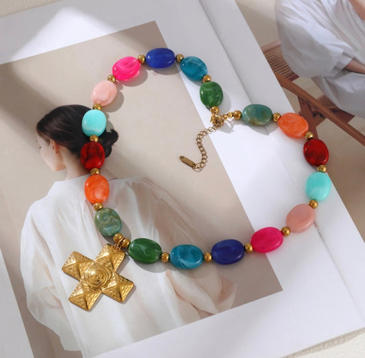 Cross with multicolor stones