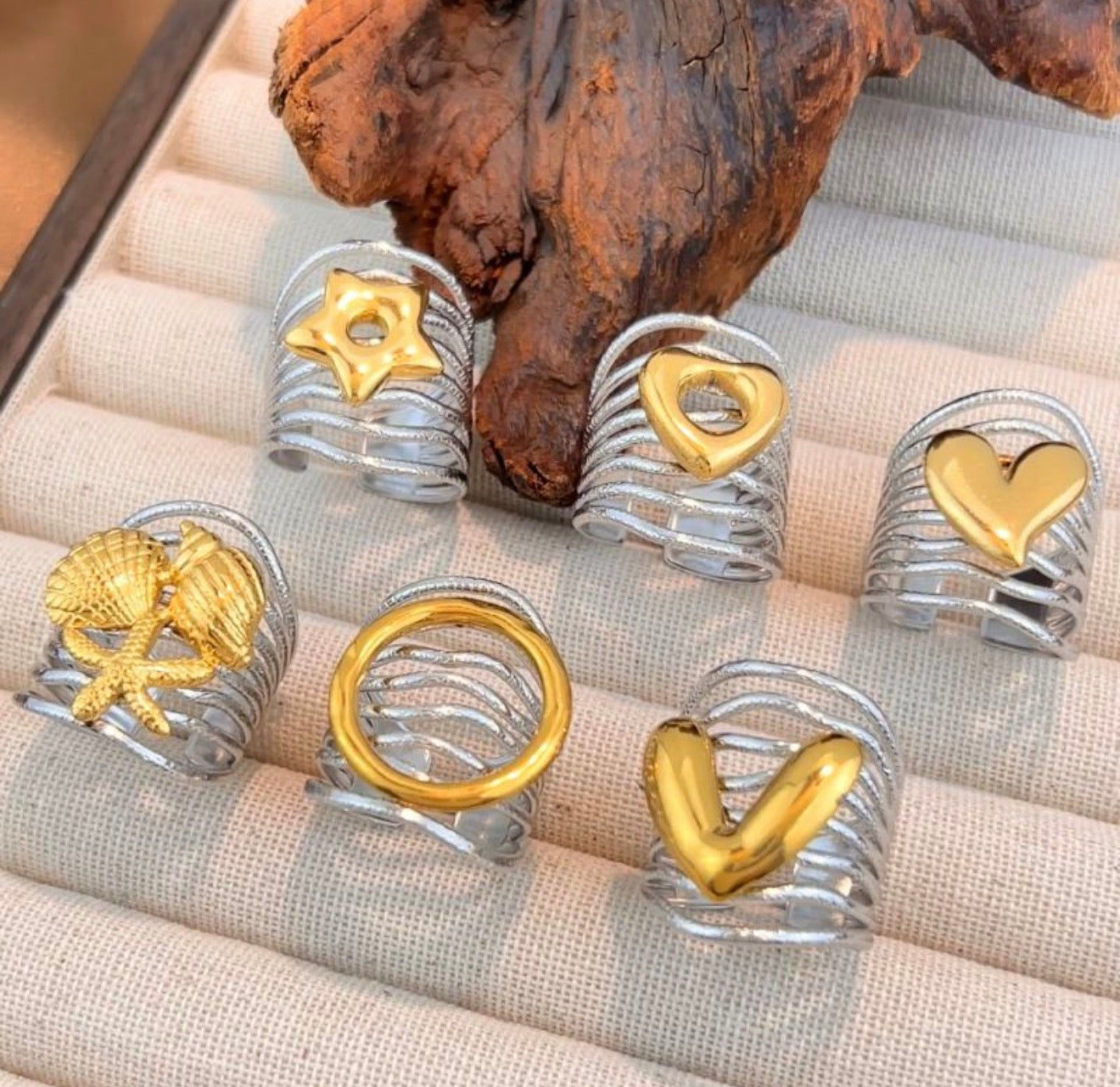 Golden charm rings