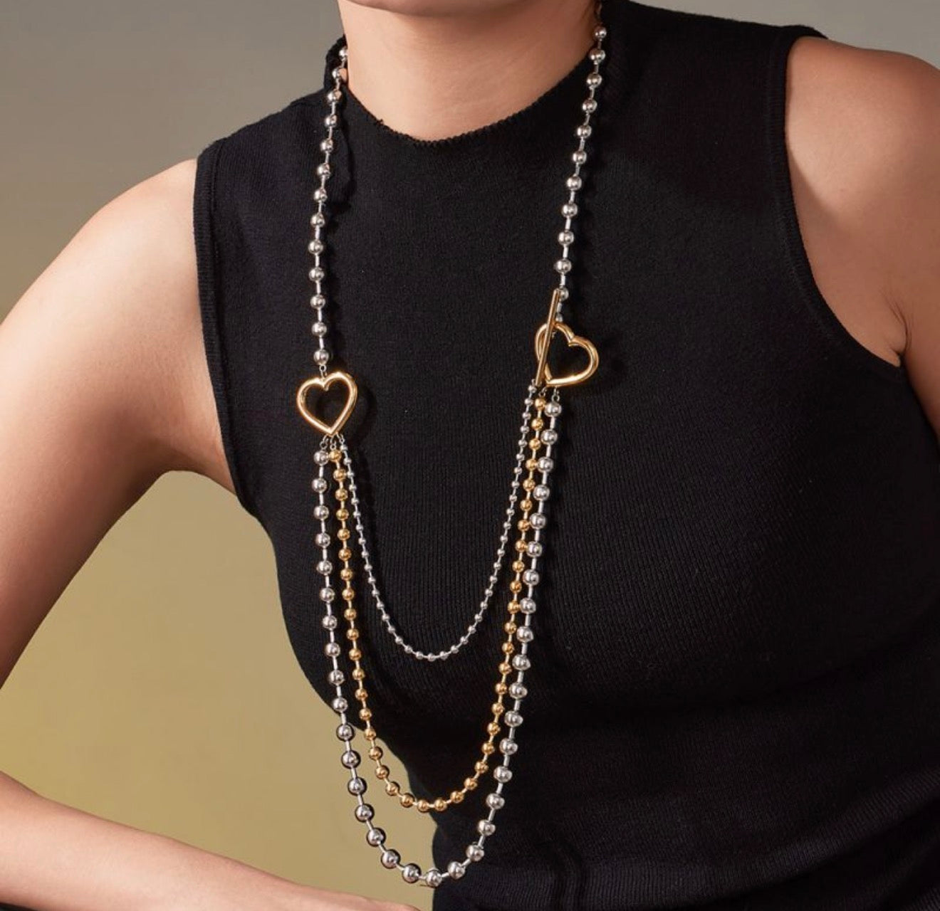 Multilayer two tone necklace