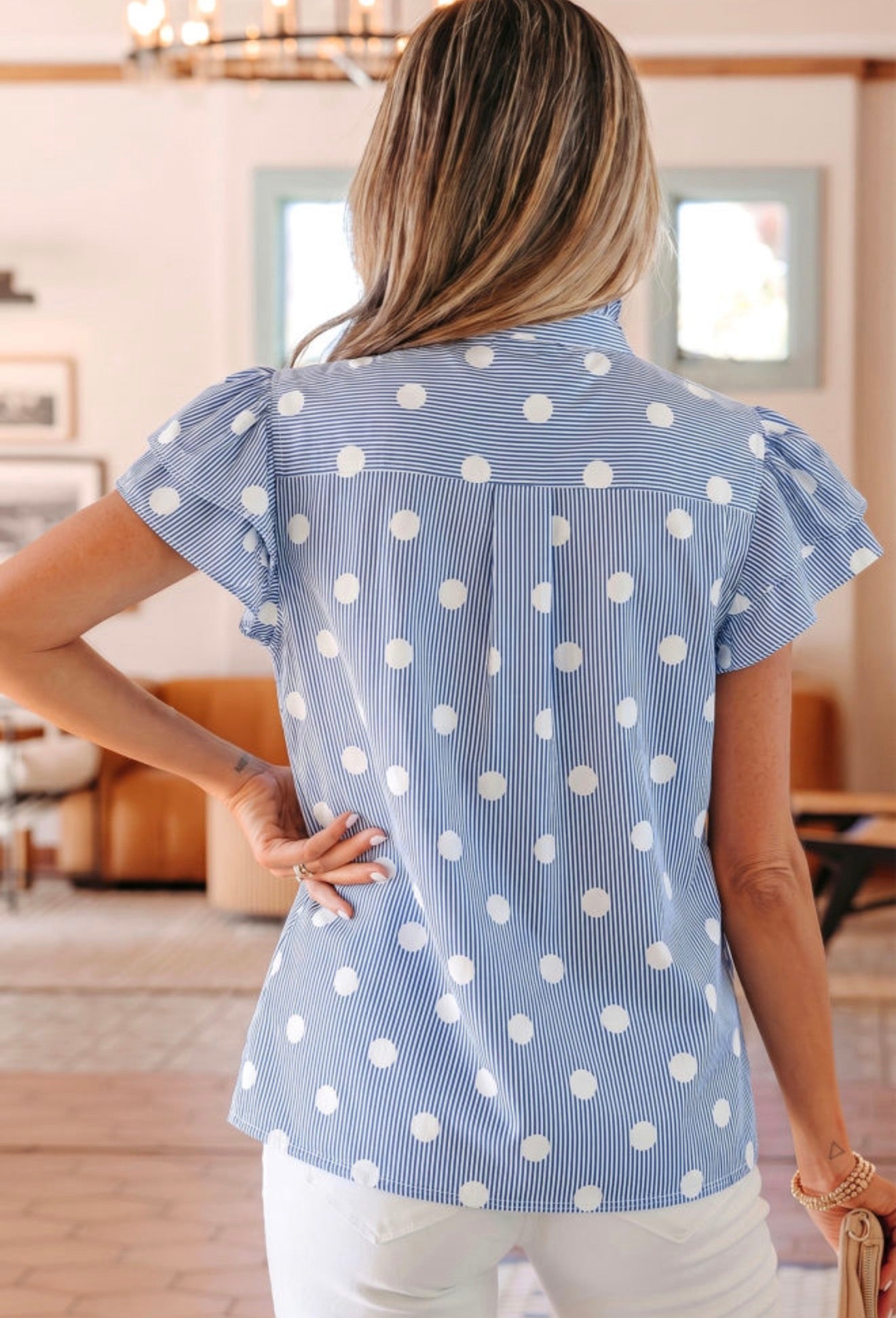 Sky blue polkadots top