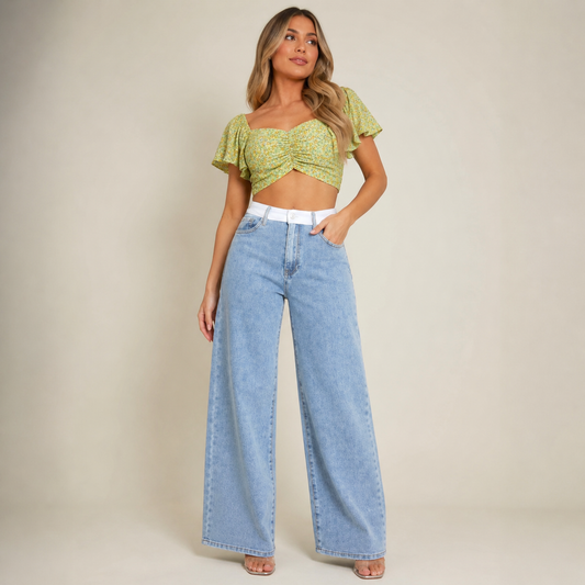 Faded Blue Banded Waist Dad Fit Jeans
