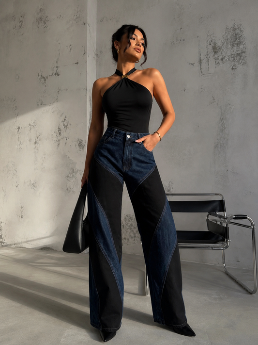 Two tone wide leg jeans