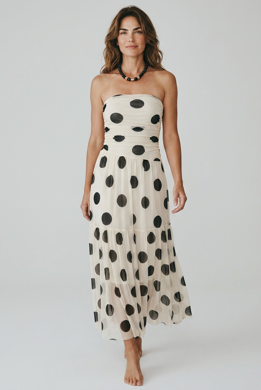 Mesh spot maxi dress