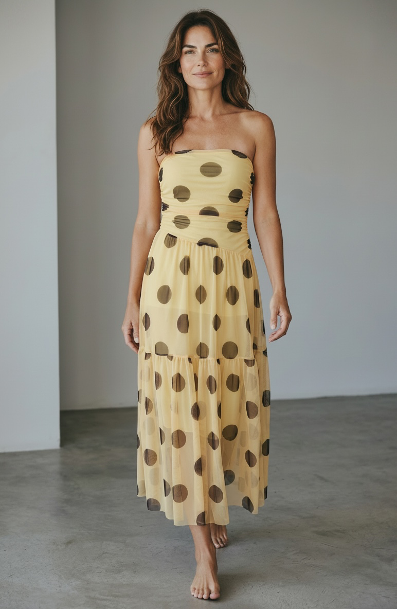 Mesh spot maxi dress