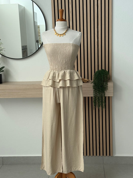 Strapless beige jumpsuit