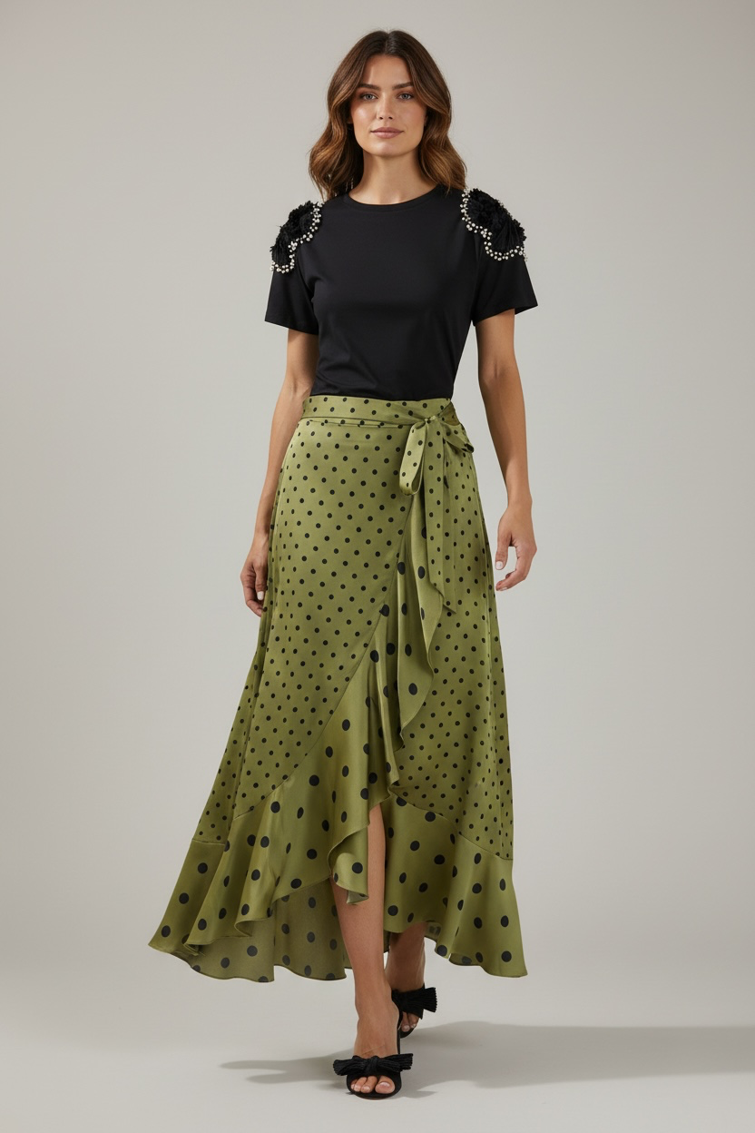 Ruffle Asymmetrical Midi Skirt