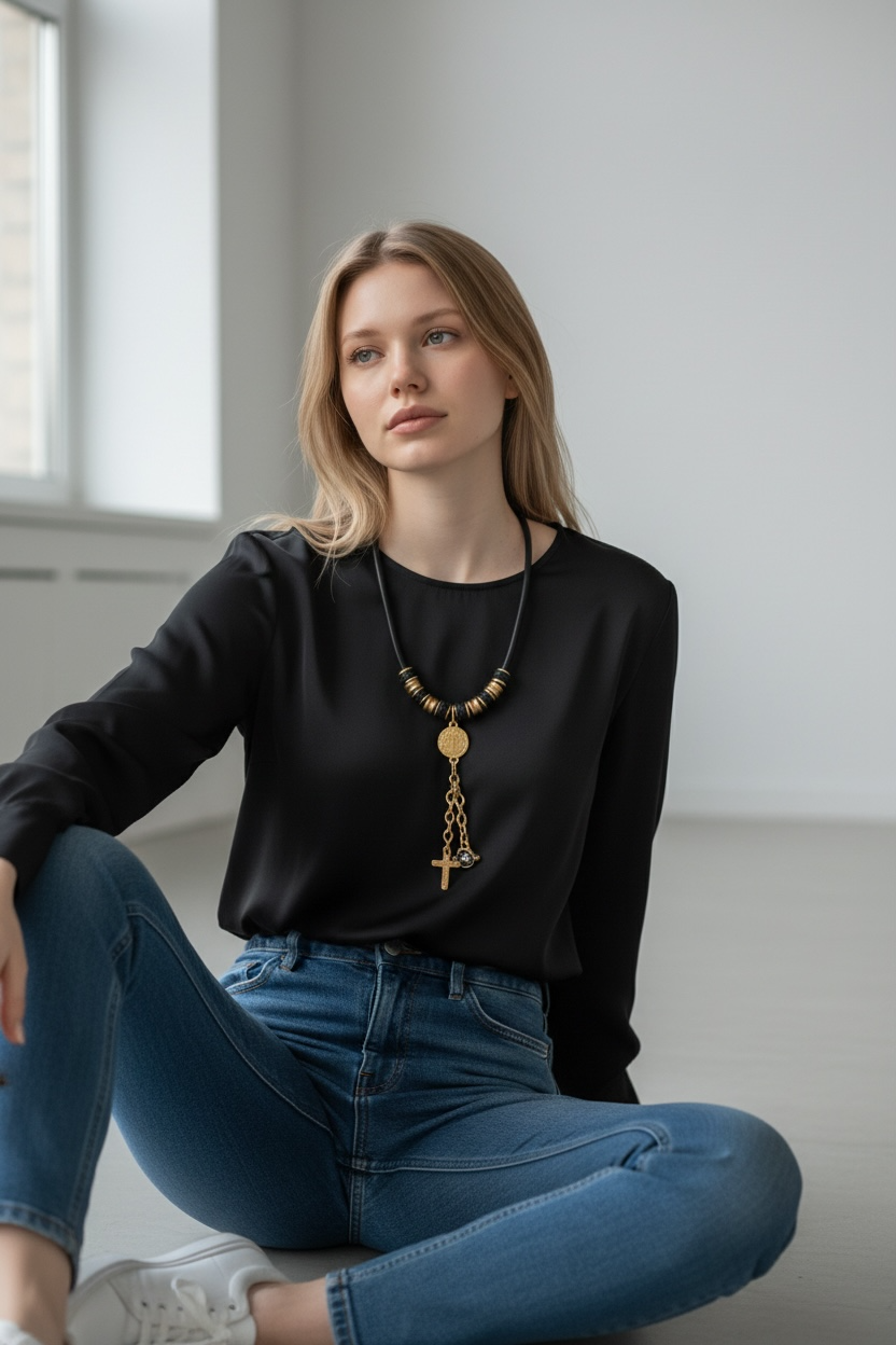 Midnight Aura 24K Gold Vegan Leather Necklace