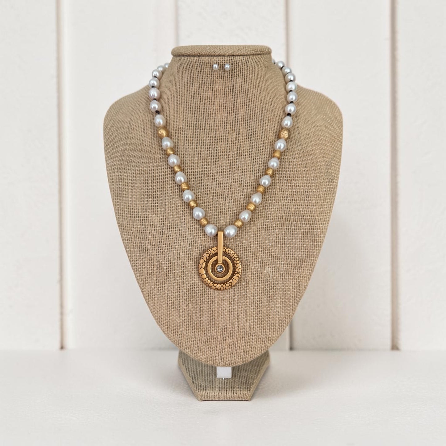 Pearl Necklace with 24K Gold Plating and Swarovski Crystal Pendant