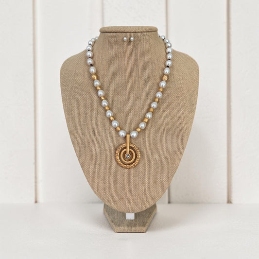 Pearl Necklace with 24K Gold Plating and Swarovski Crystal Pendant