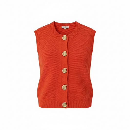 Orange knitted shell buttons top