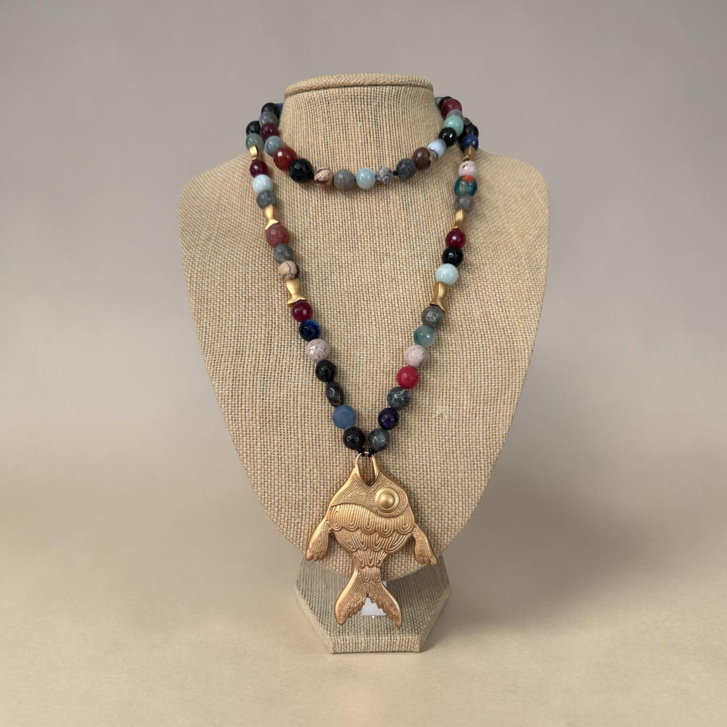 Fish Pendant Necklace with Natural Stones