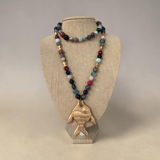 Fish Pendant Necklace with Natural Stones