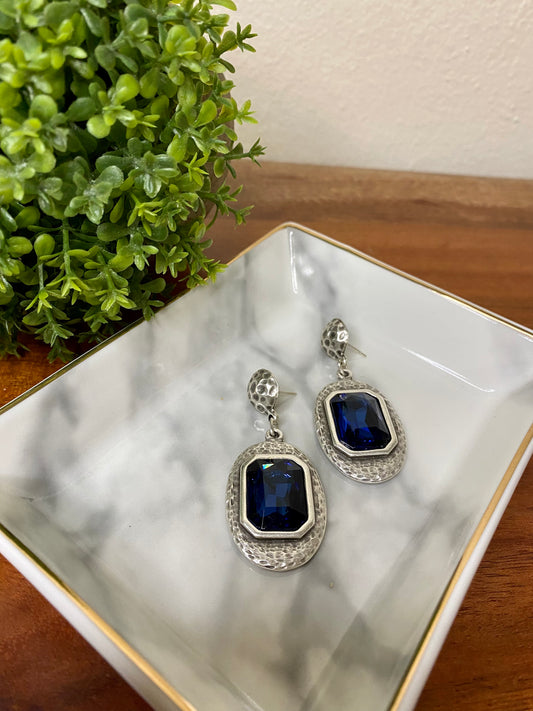 Blue crystal silver earrings