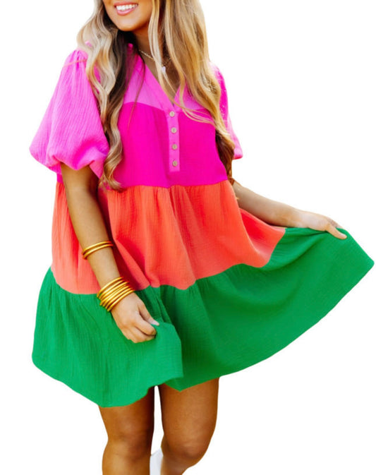 Color block flare dress