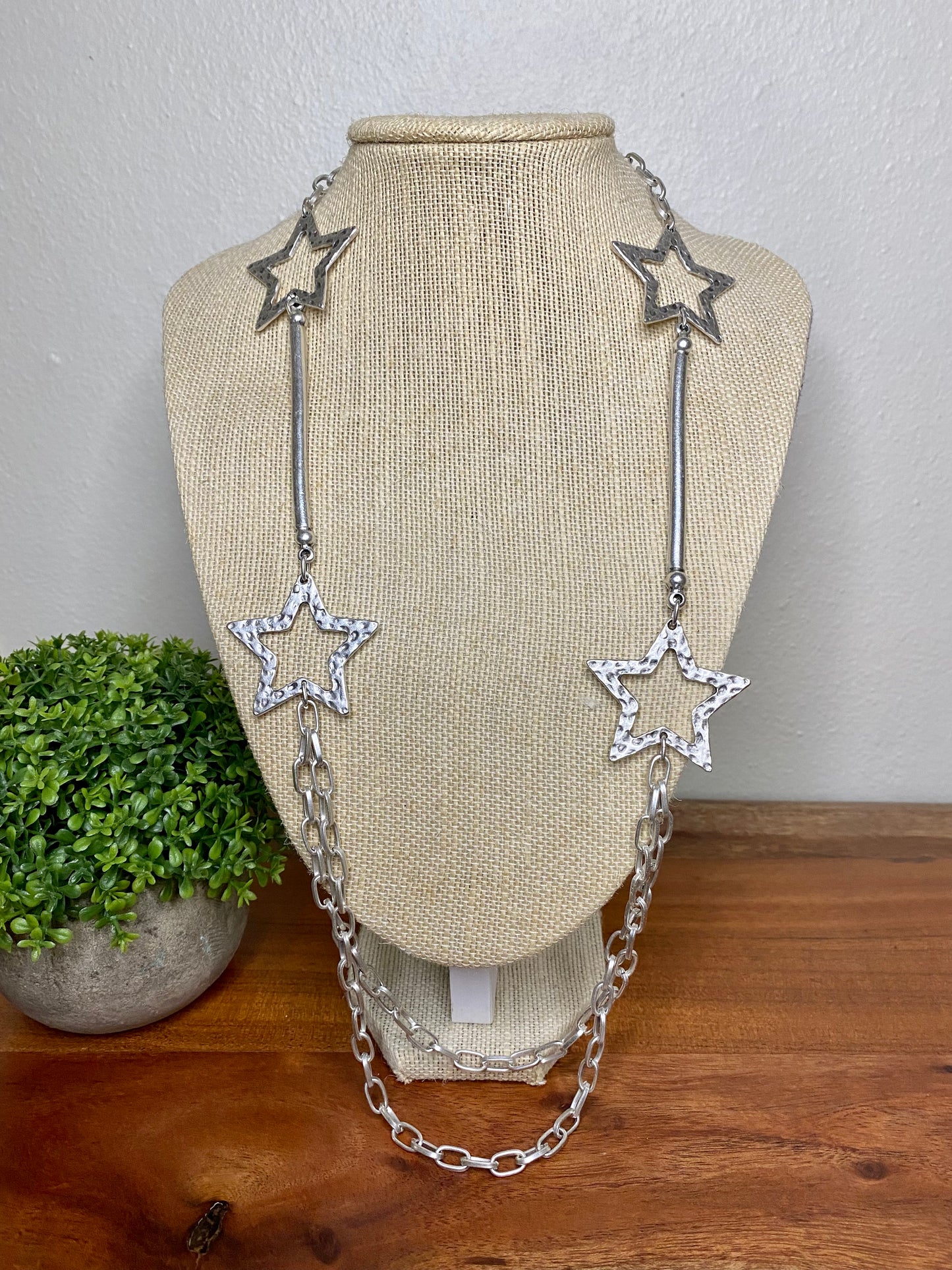 Silver long stars necklace