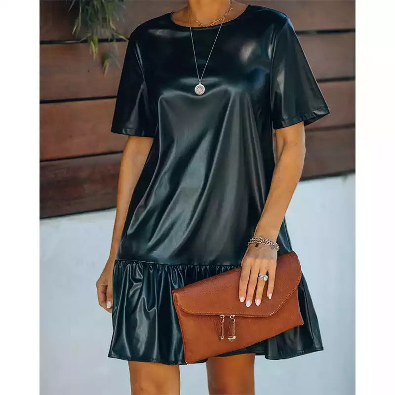 Black faux leather dress