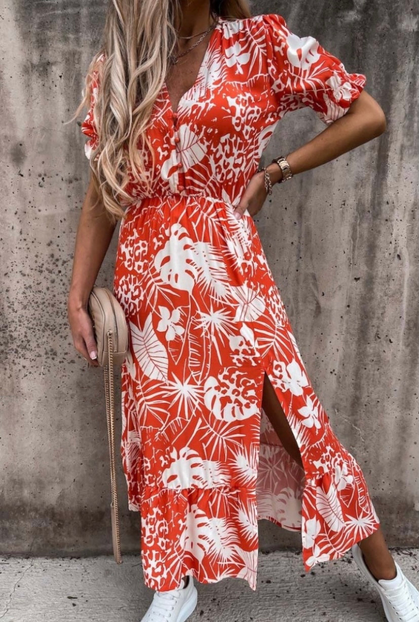 Red floral midaxi dress