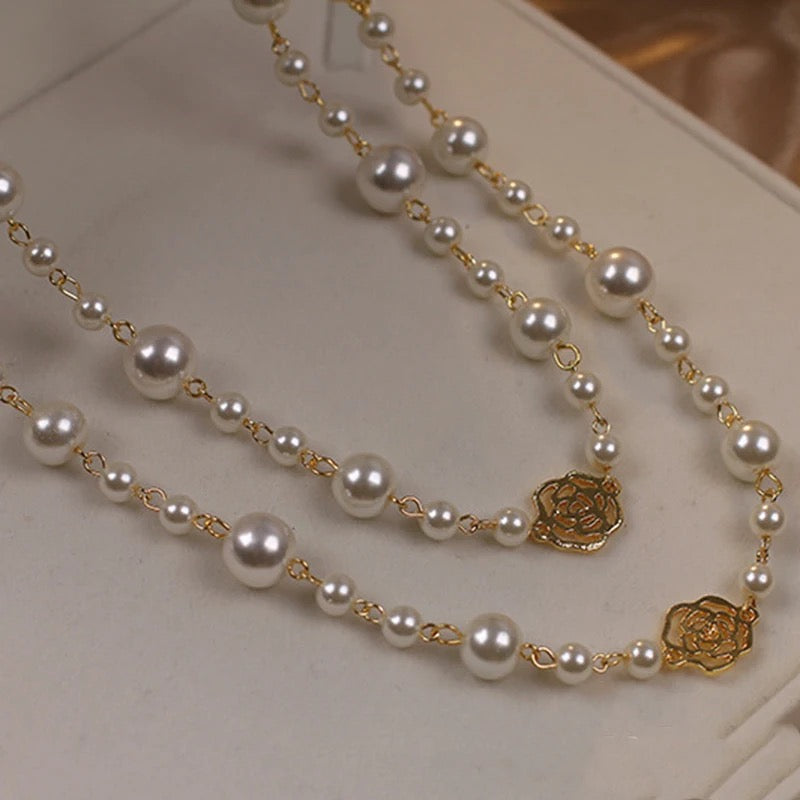 Camellia Pearls Flower Long Necklace