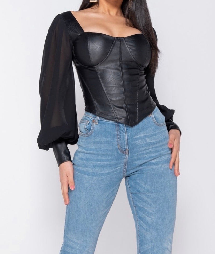 Leather black top